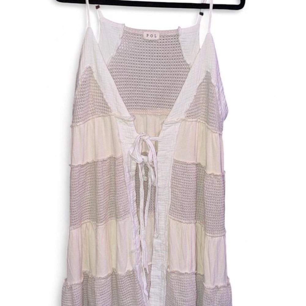 POL Boho Women’s Open Sleeveless Tie Front Distressed Ruffle Dress Coverup NWOT - Picture 3 of 10